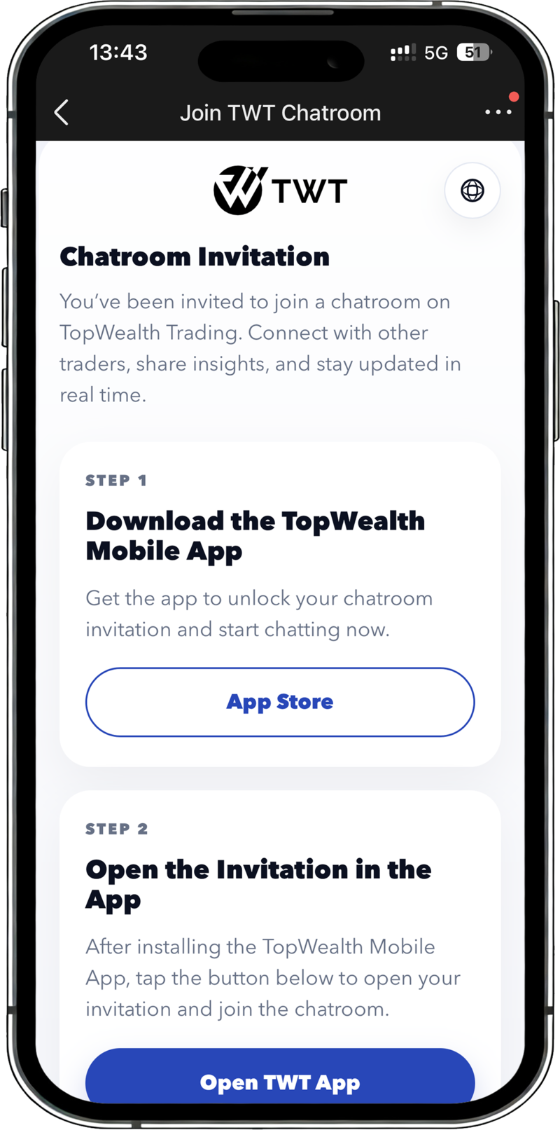 ตัวอย่าง TopWealth Trading App